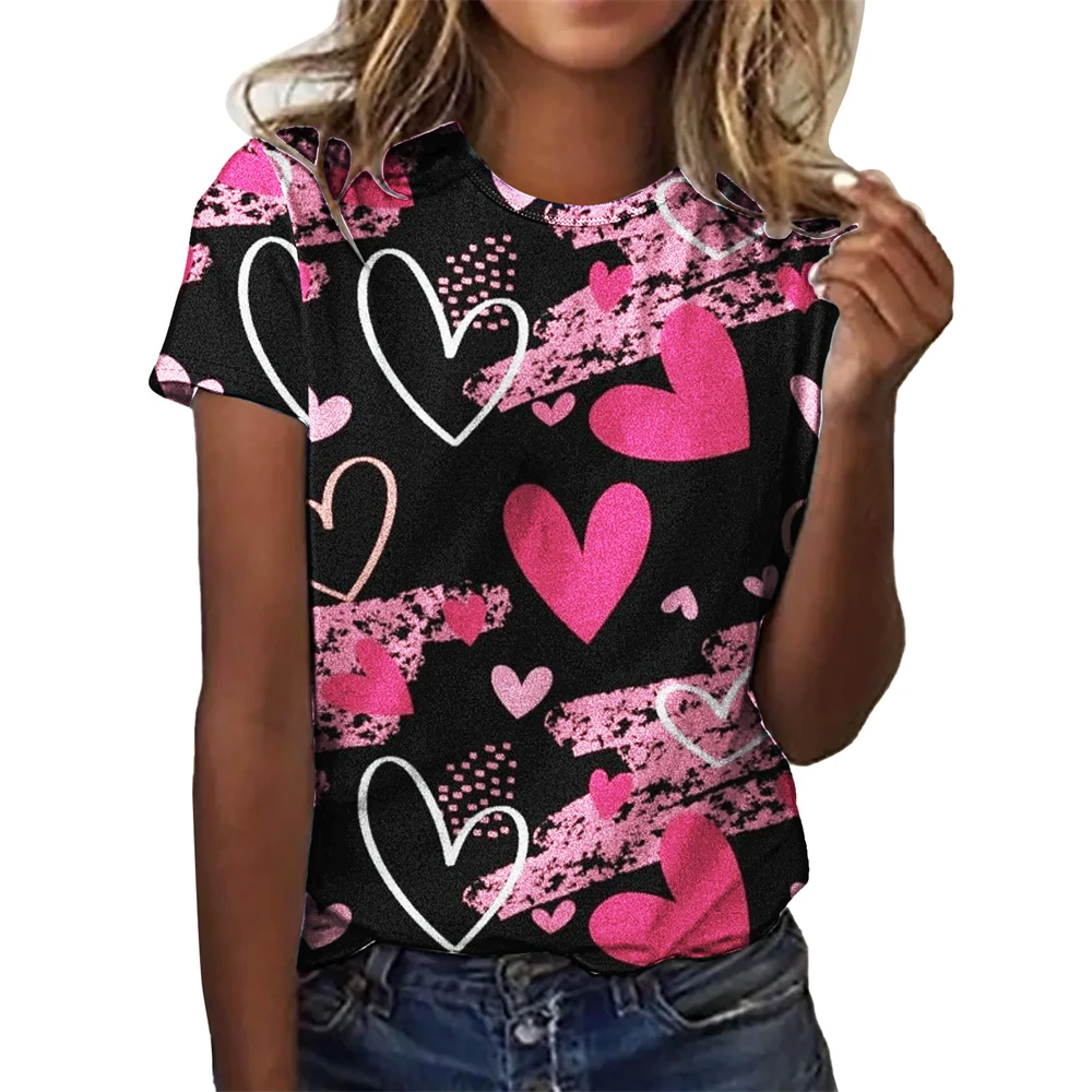 Женские футболки с 3D принтом Love, футболка с круглым вырезом, топы Harajuku с коротким рукавом, женская футболка Y2K оверсайз, женская одежда