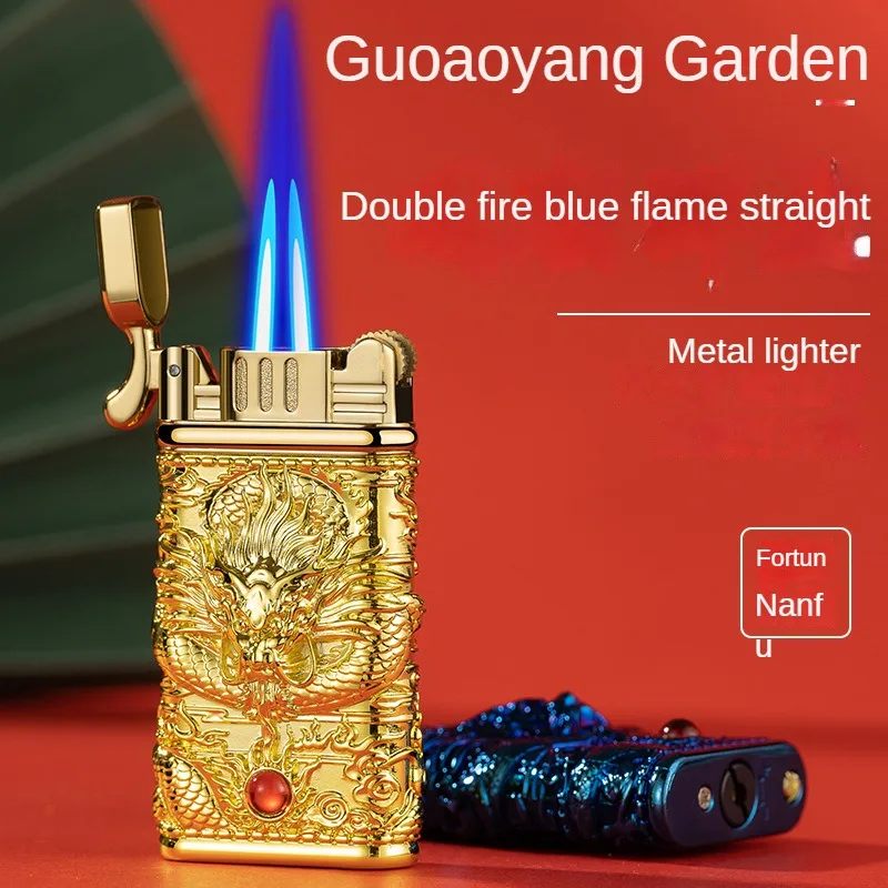 Золотая двойная надувная зажигалка Xianglong с синим огнем, индивидуальность, высококачественная зажигалка