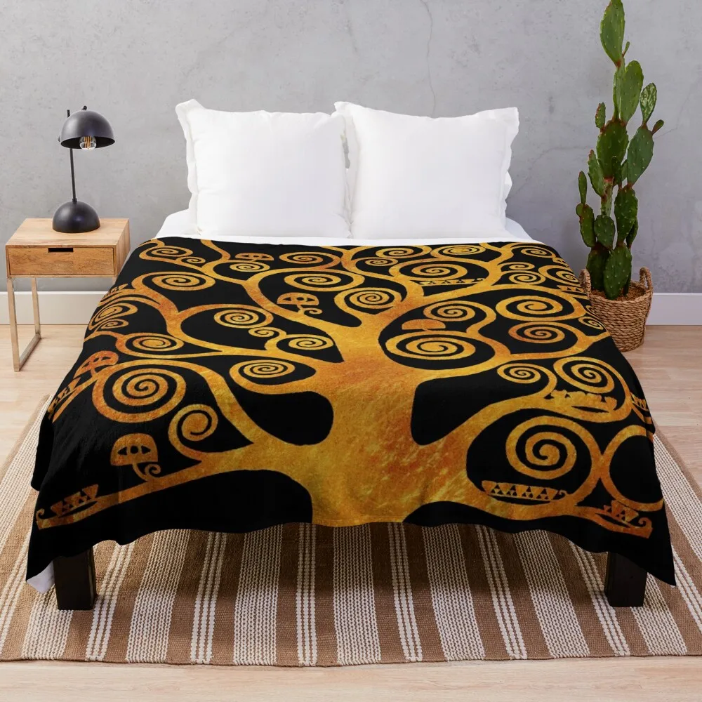 Золотое и черное покрывало Klimt Tree, покрывало для дивана, одеяло для пикника