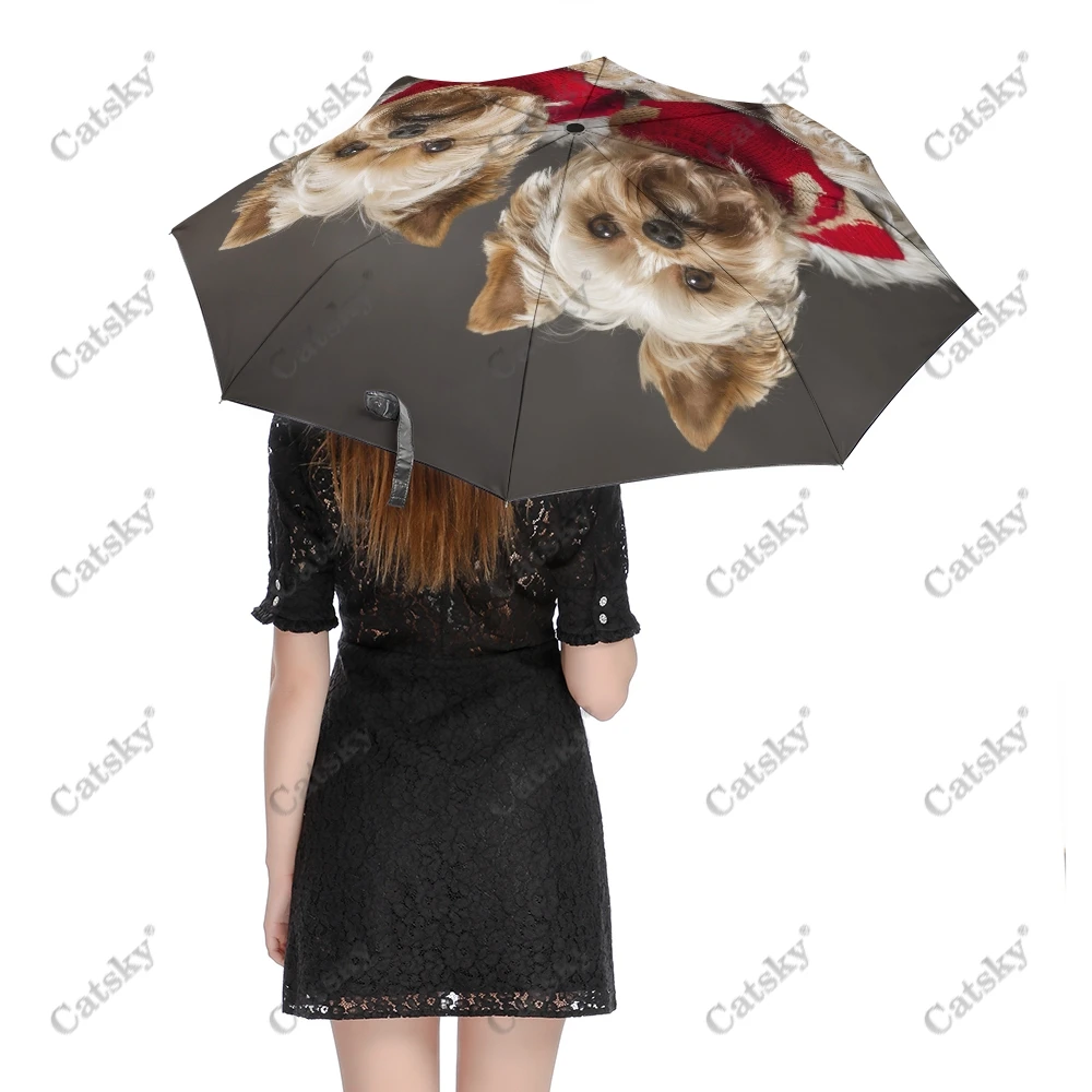 Зонт от дождя с животными Шелковистый Терьер, Женский Автоматический зонт, Трехскладной Солнцезащитный зонтик, Мужской Портативный зонтик