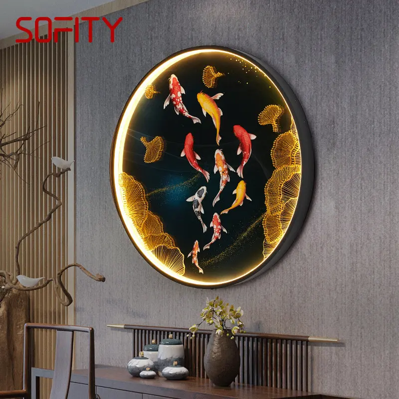 Интерьер TYLA 9 Рыб, Настенные светильники, светодиодные китайские фрески, Креативные прикроватные бра для спальни, домашний коридор