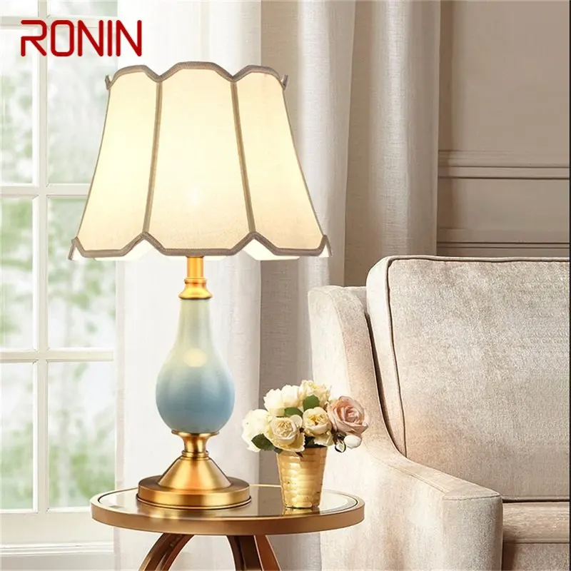Керамические настольные лампы RONIN, латунь, современный роскошный тканевый настольный светильник, домашний декор для гостиной, столовой, спальни