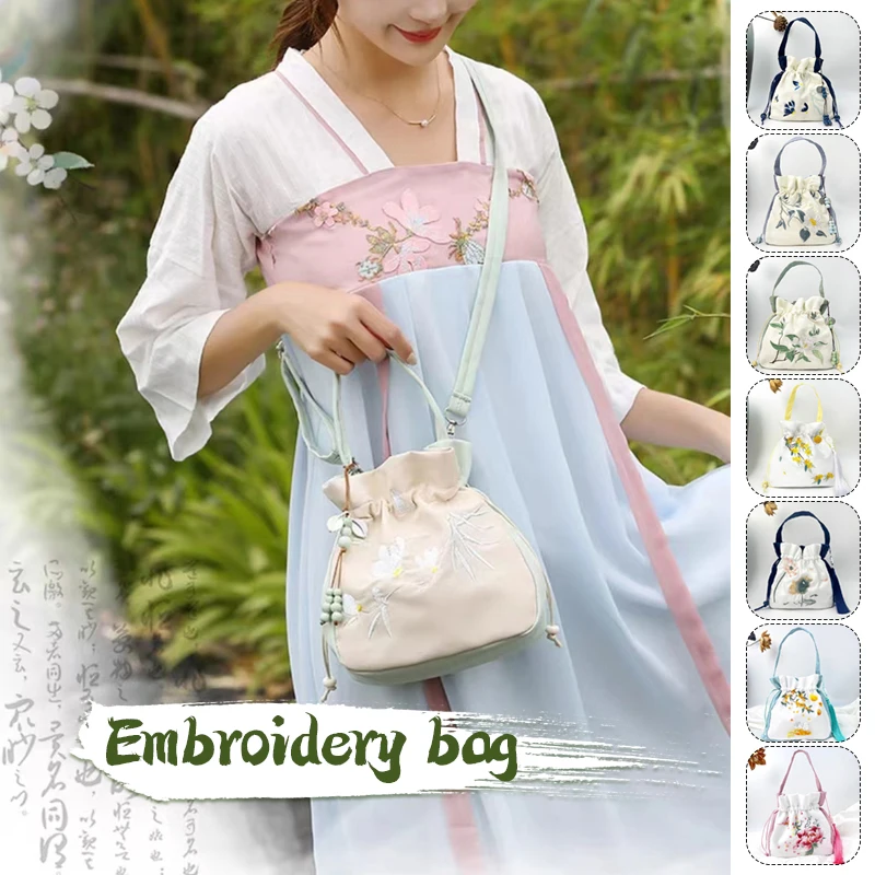 Китайская изысканная Сумочка с вышивкой, женский костюм Лолиты Ханфу, сумка через плечо, Антикварный букет, Съемная сумка-мессенджер, подарок