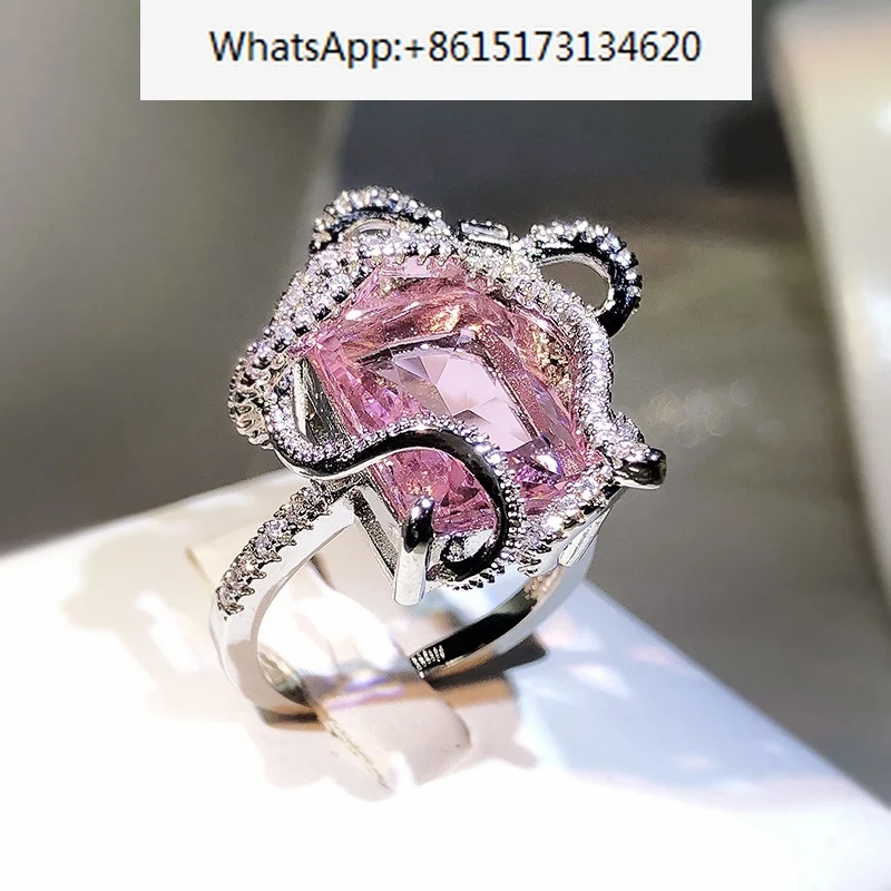 Классическое кольцо с драгоценным камнем для темперамента с геометрическим рисунком, европейское и американское модное кольцо с микро-инкрустацией из циркона