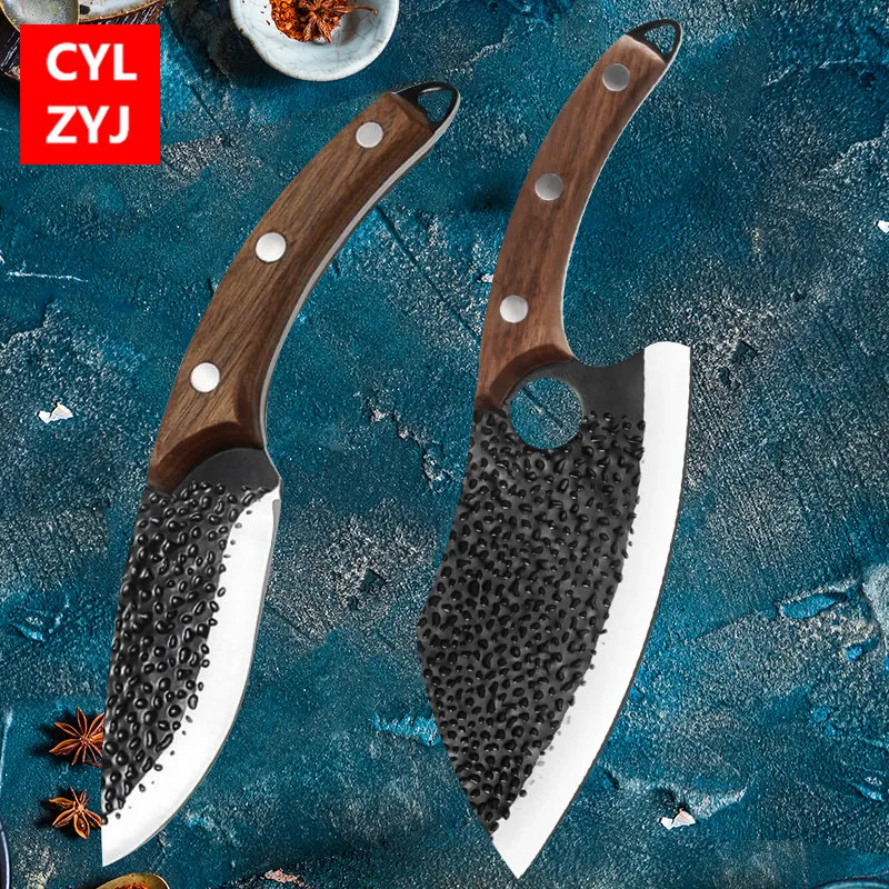 Кованый обвалочный нож, кухонный нож для разделки мяса, японские ножи шеф-повара ручной работы из высокоуглеродистой стали с чехлом для ножей