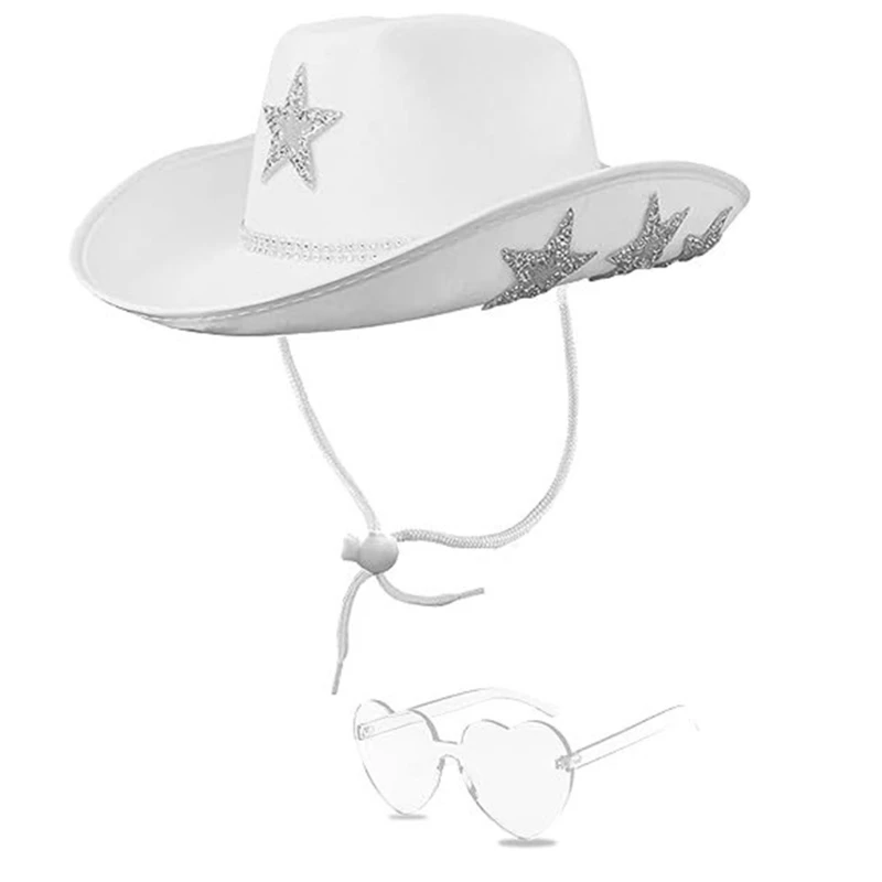 Ковбойская шляпа, мерцающая ковбойская шляпа и солнцезащитные очки для музыкальных фестивалей, Ковбойская шляпа, универсальная рыцарская шляпа
