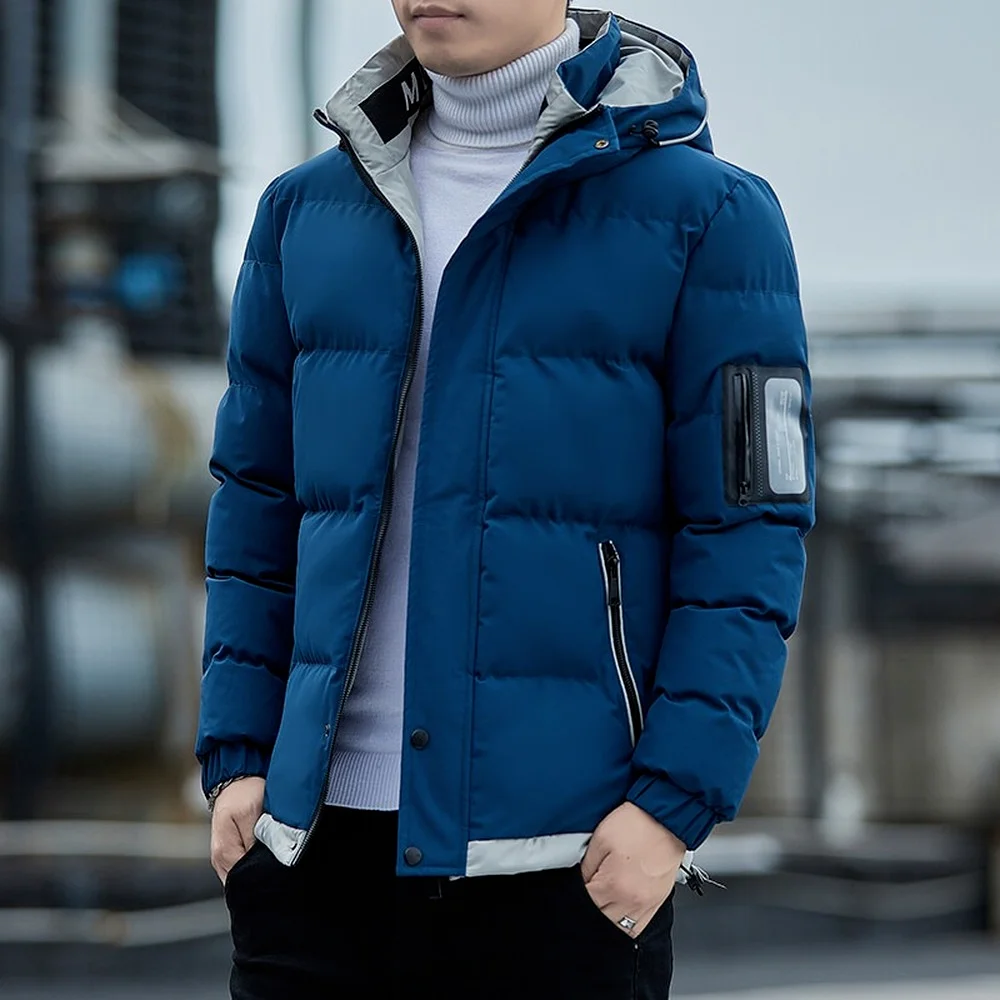 Корейская модная Пуховая куртка, Мужская куртка с хлопковой подкладкой, мужская Модная одежда, Уличная одежда, Утепленное теплое пальто с капюшоном, Мужская одежда