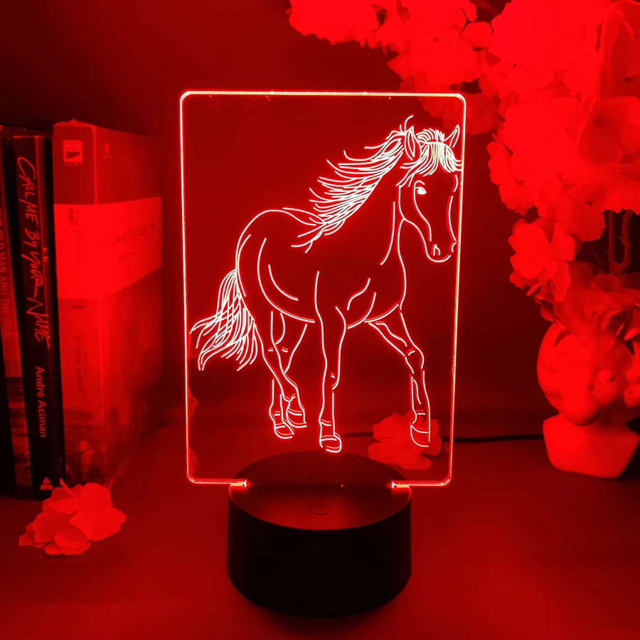 Красивая лампа с 3D-голограммой в виде лошади, Элегантное украшение для офиса, украшение для рабочего стола, Милый декор для комнаты, прекрасный подарок для детей, Дети