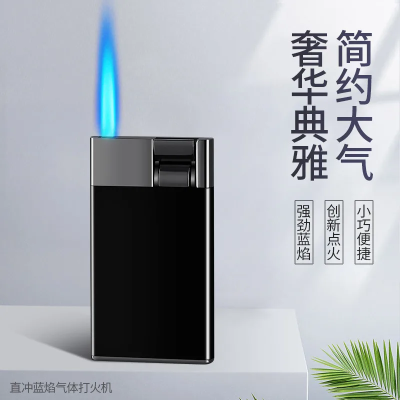 Креативная металлическая ветрозащитная зажигалка синего пламени с прямой зарядкой 2023 года для мужских подарков высокого класса