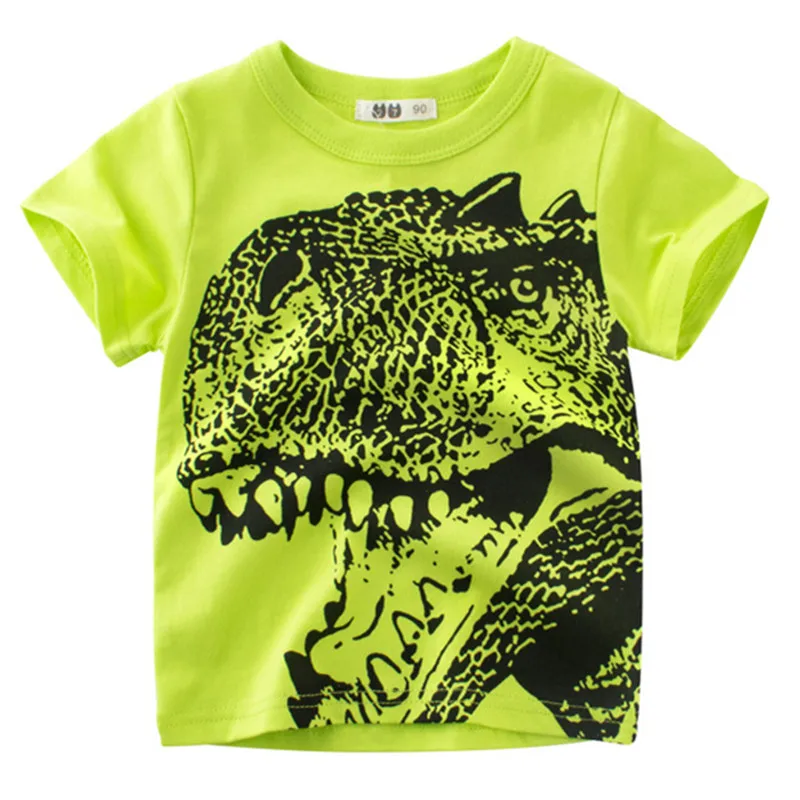 Летние футболки для мальчиков и девочек, детская футболка с принтом динозавра, детская летняя футболка с коротким рукавом, хлопковые топы, одежда