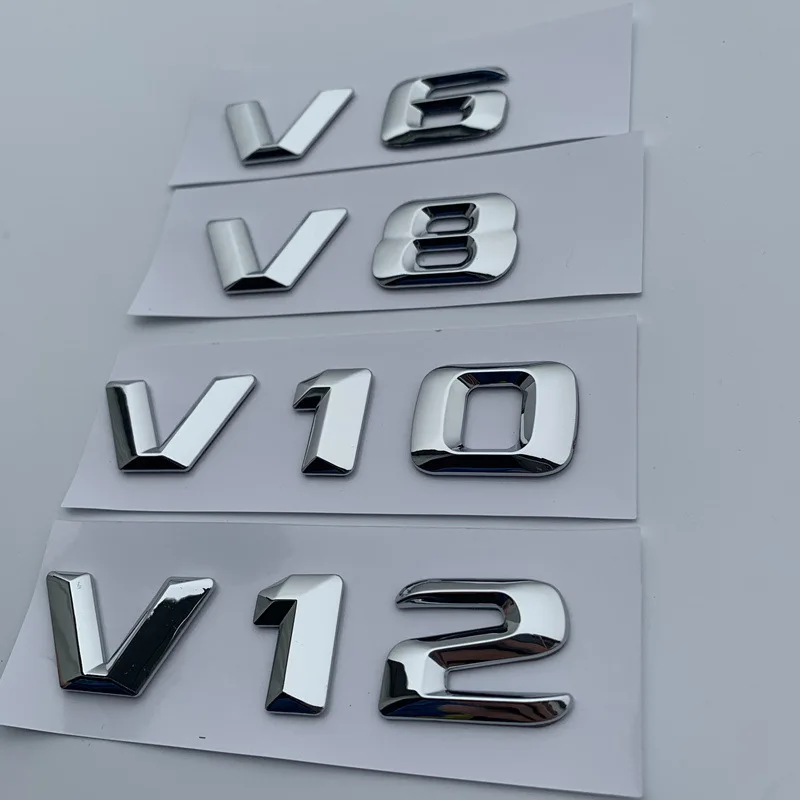 Металлический цинковый сплав 3D Объем двигателя Наклейка на значок автомобиля Хромированная эмблема V6 V8 V10 V12 Наклейка с логотипом