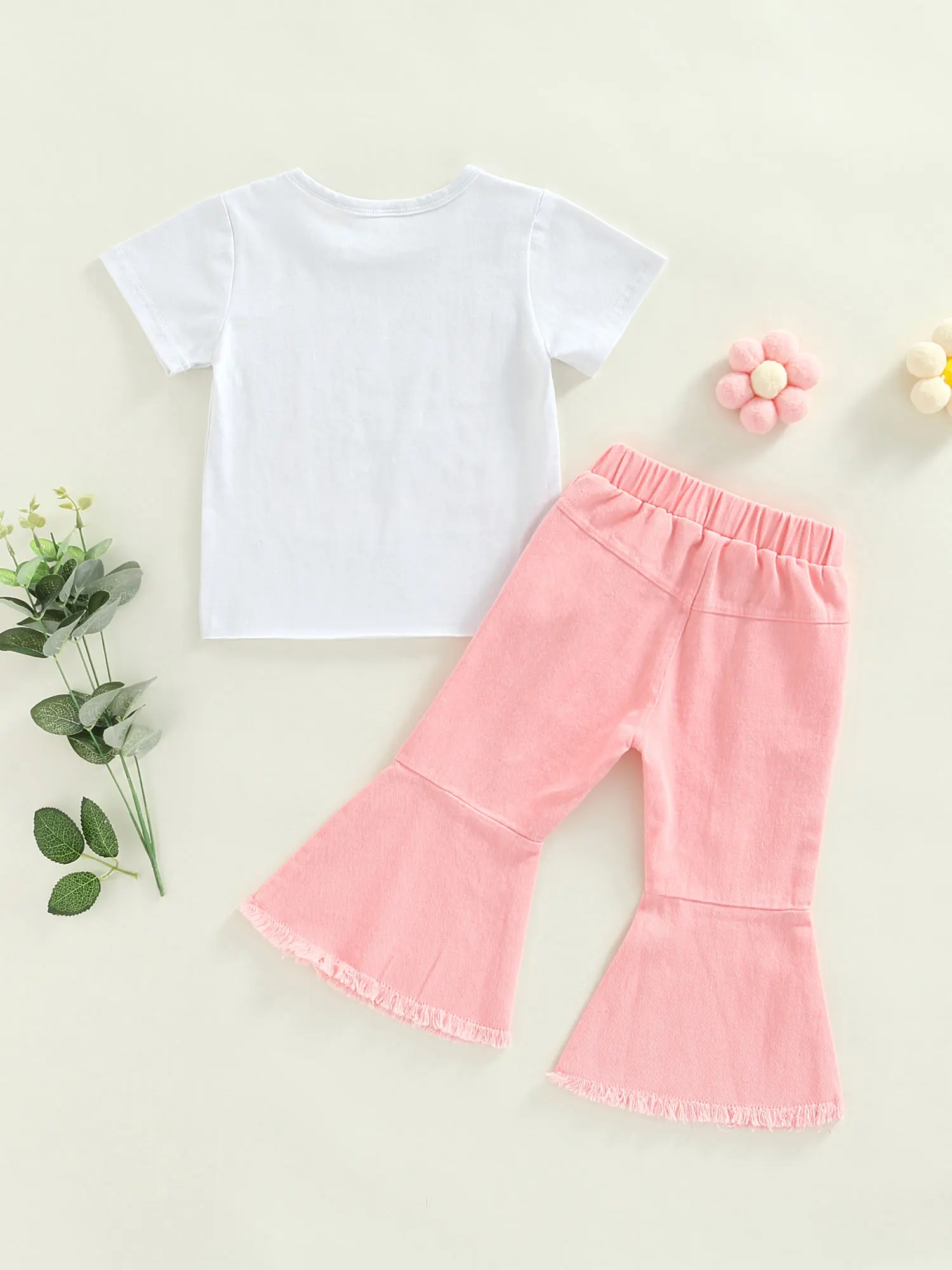 Милая футболка с короткими рукавами и цветочным принтом для маленьких девочек и джинсовые шорты с оборками, модный детский летний комплект одежды
