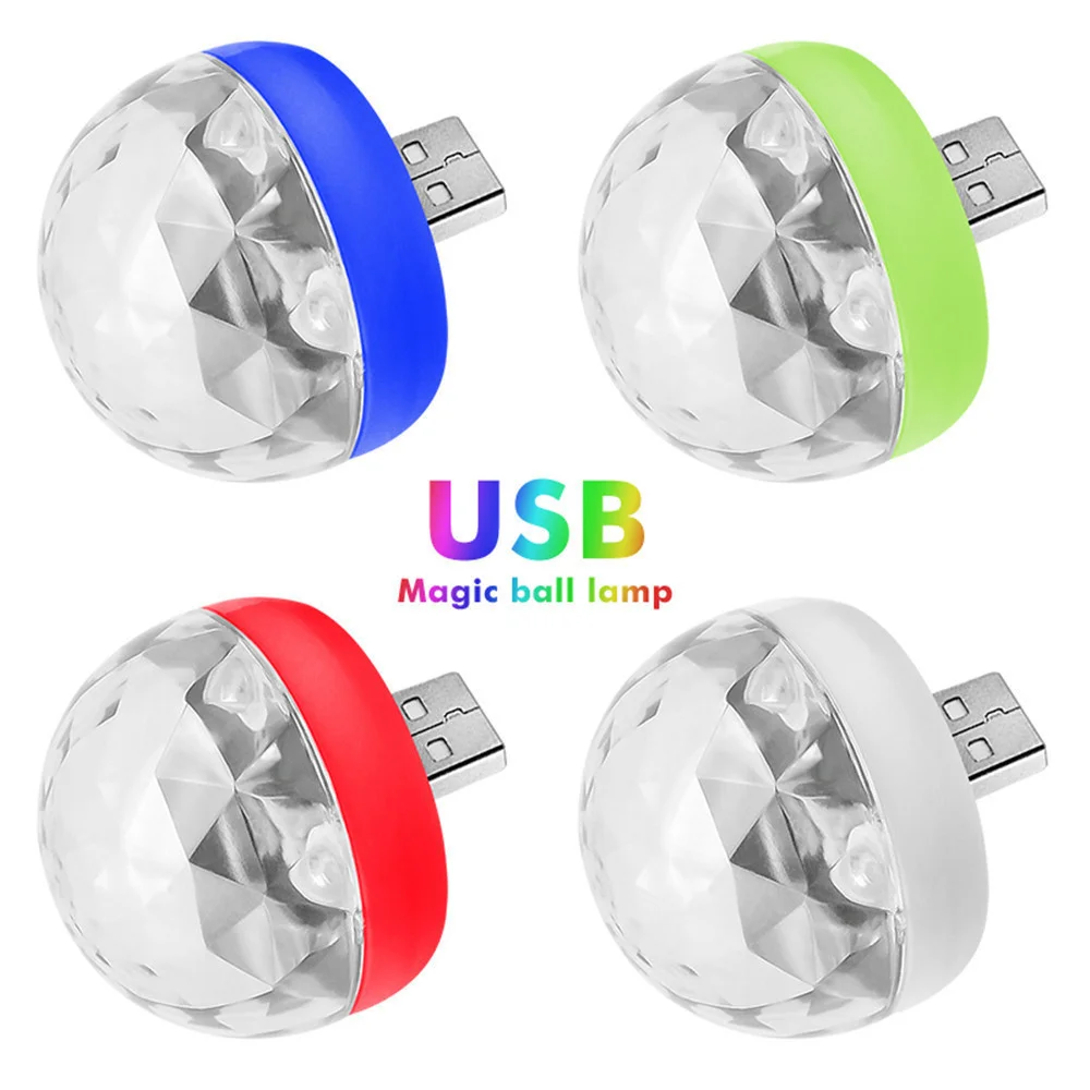 Мини RGB Цветной светодиодный сценический шар с питанием от USB, Звукоактивируемое портативное красочное украшение атмосферы для свадьбы, дня рождения, KTV