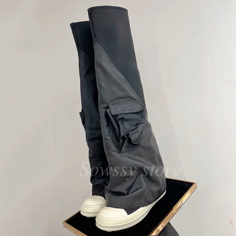 Модные уличные брюки-карго 2023, весенние и осенние ботинки с плоской подошвой, монохромные повседневные красивые ботинки длиной до колена