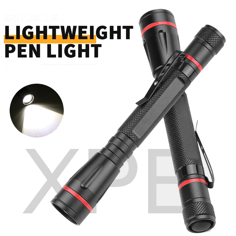 Мощный фонарик с телескопическим зумом XPE, мощный светодиодный Зажим для ручки, водонепроницаемый Аварийный фонарь для самообороны на открытом воздухе