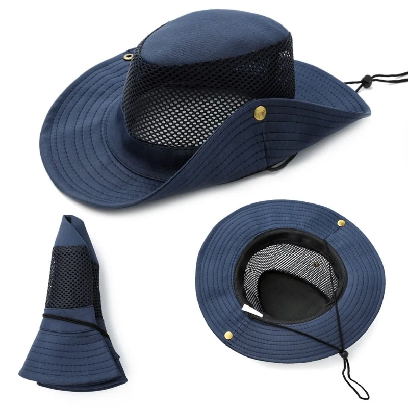 Мужская женская солнцезащитная шляпа для пляжа на открытом воздухе, Дышащая панама, мужская Летняя Рыболовная Походная Складная сетчатая шапочка для рыбака