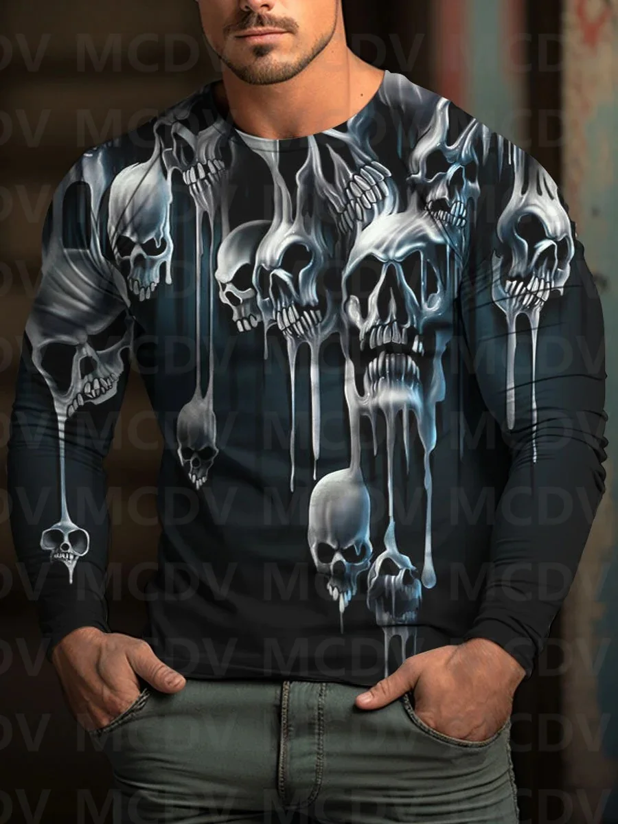 Мужская футболка с длинным рукавом Skull Ghost на Хэллоуин с 3D-принтом, топы на Хэллоуин