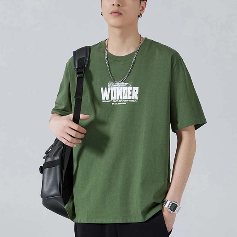 Мужская футболка с коротким рукавом, мужская свободная модная футболка в гонконгском стиле, простая универсальная футболка с буквенным принтом