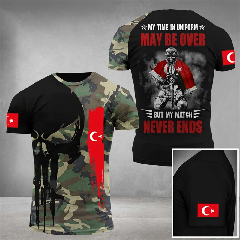 Мужская футболка с черепом ветерана турецкой армии, футболка с камуфляжным принтом 3D флага Турции, военные камуфляжные топы, солдатские тактические футболки с коротким рукавом