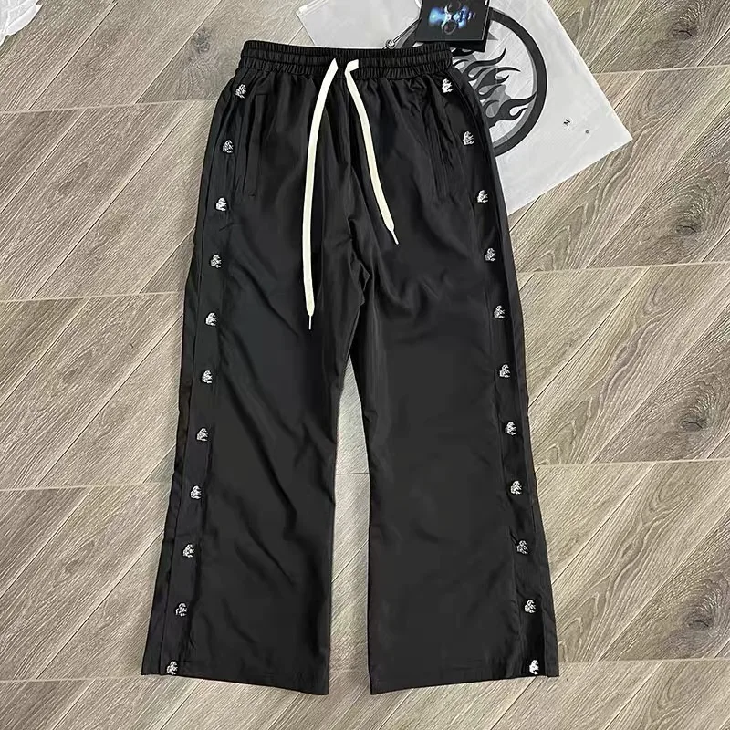 Мужские и женские брюки на пуговицах из вощеного нейлона Hellstar 1: 1, высококачественные Черные брюки с завязками оверсайз
