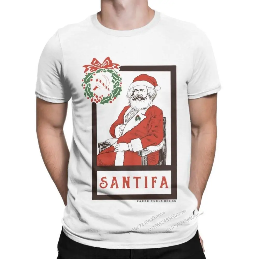 Мужские футболки Santifa Christmas Marx Karl Santa Paper, винтажные футболки с круглым вырезом и короткими рукавами, топы из 100% хлопка с принтом