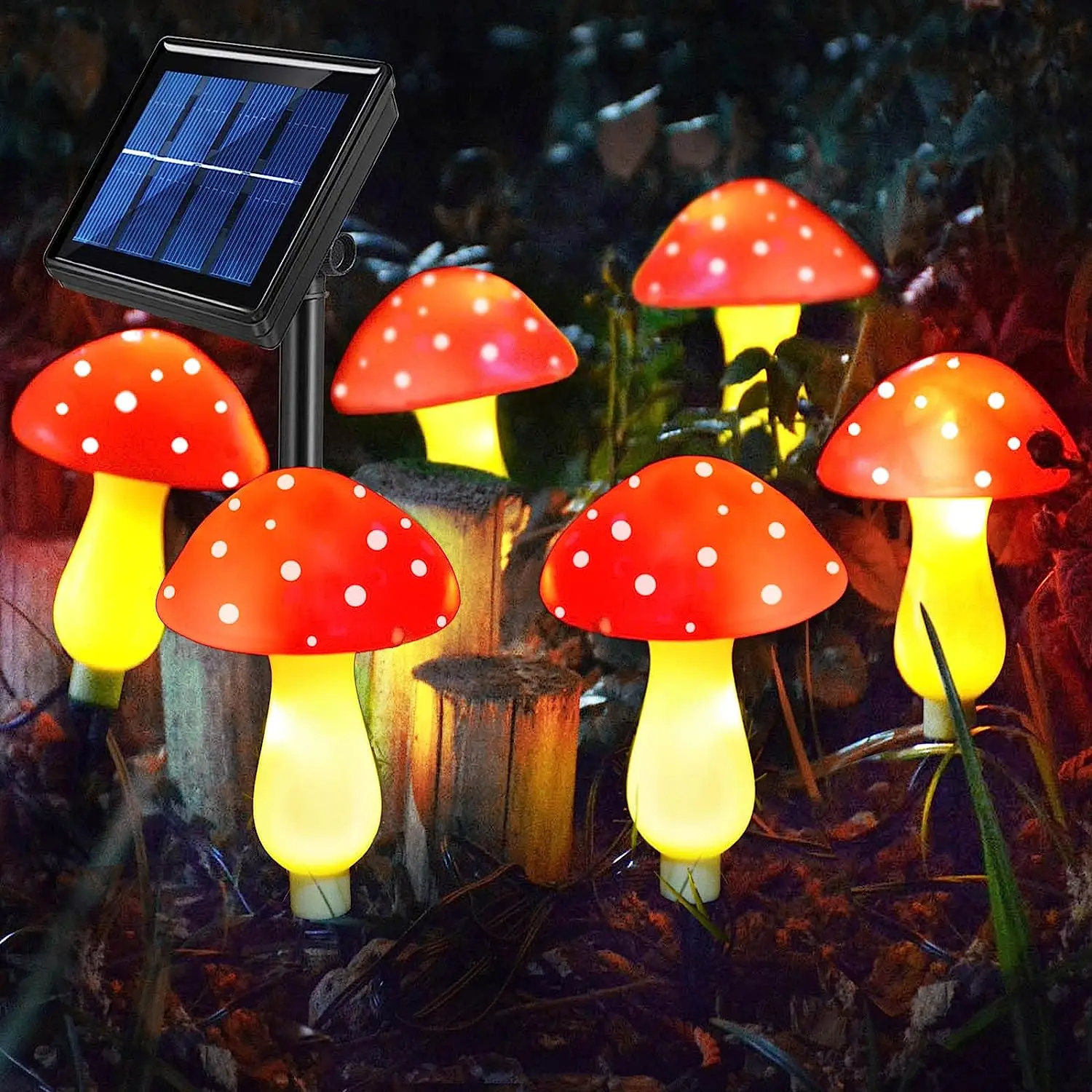 Набор из 6 красных солнечных грибовидных ламп 8 режимов Водонепроницаемый Грибовидный Солнечный садовый светильник на открытом воздухе для ландшафта дорожки, рождественского декора во дворе