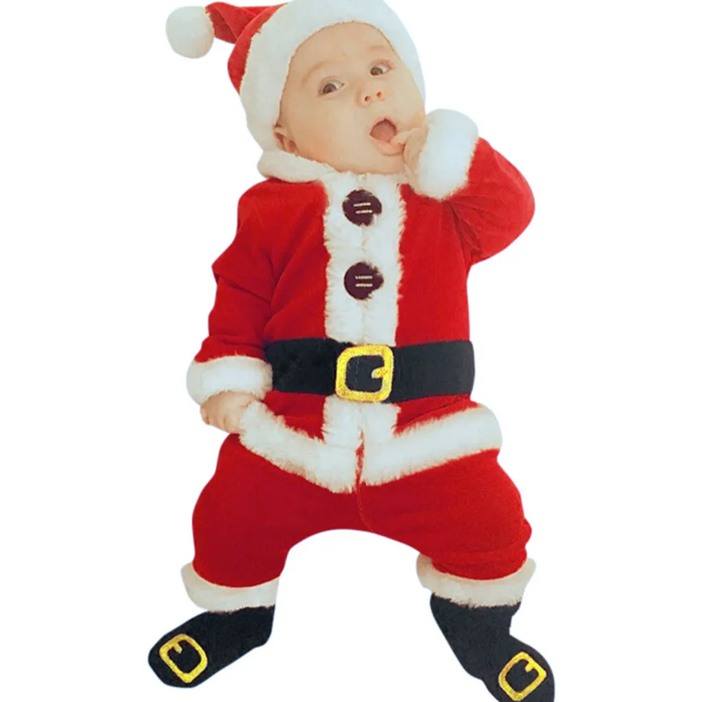 Наряд Санта Клауса для малышей Украшение одежды Милые мальчики и девочки Рождественское платье Аксессуар для одежды Костюмы для маленьких детей 100