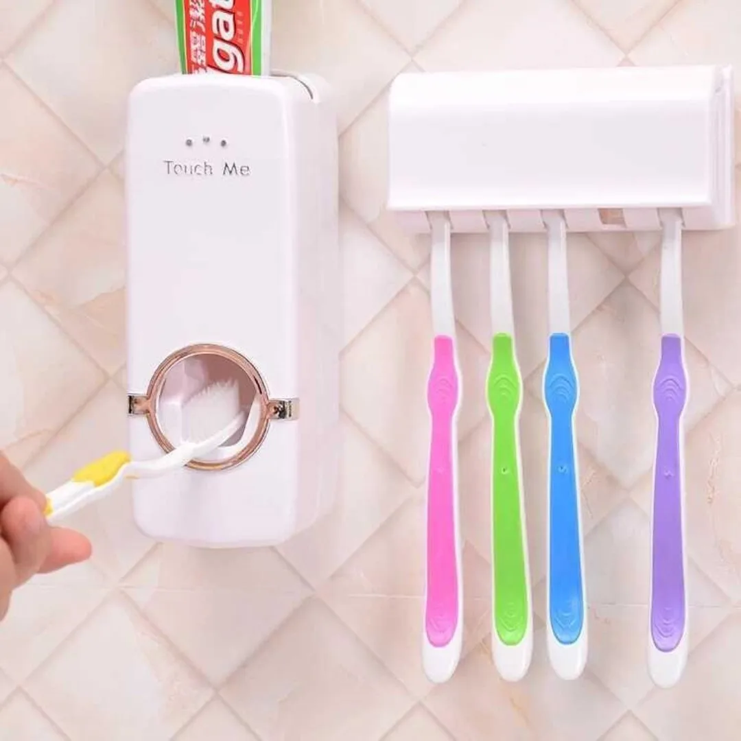 Настенное крепление для ванной Комнаты, Пластиковая Автоматическая Соковыжималка для зубной пасты, Дозатор тюбиков зубной пасты С набором из 5 держателей для зубных щеток