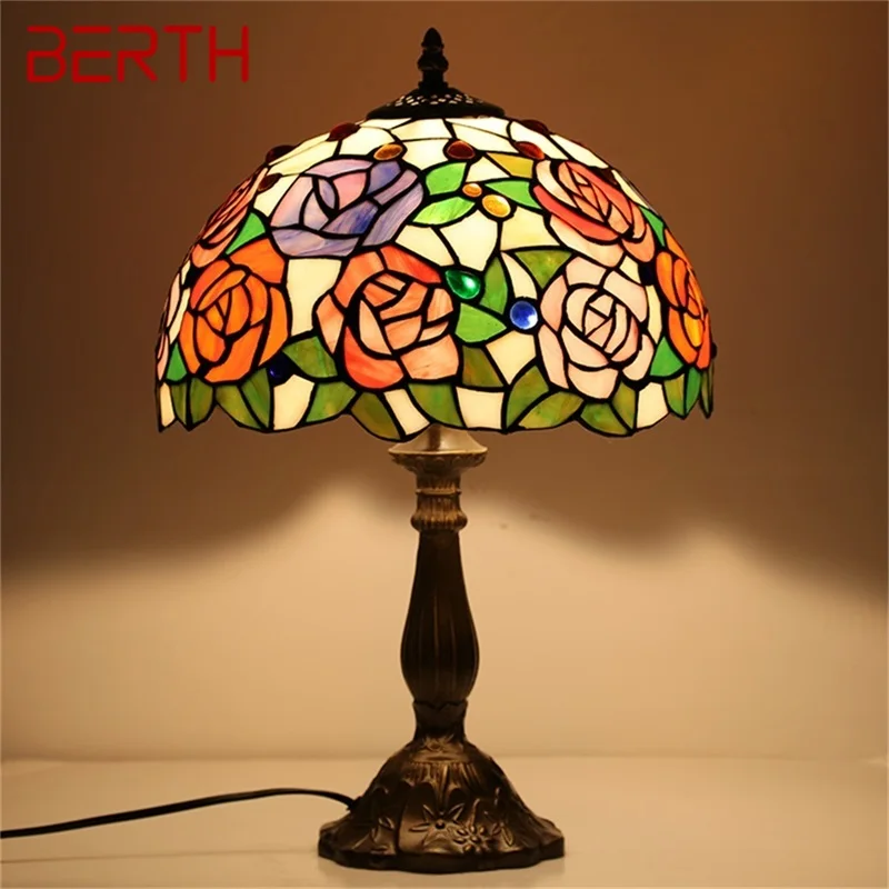 Настольная лампа BERTH Tiffany для спальни Современная креативная цветочная фигурка со светодиодной подсветкой Home