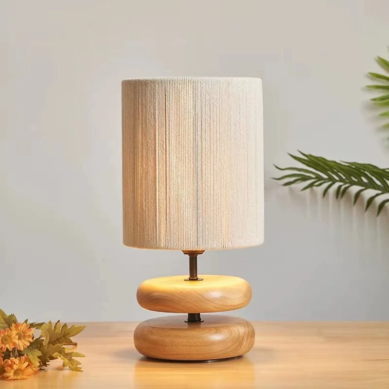 Настольная лампа из массива дерева Ваби-саби, цвет орехового дерева, гостиная, кабинет, спальня, прикроватная тумбочка, светодиодная настольная лампа, ночник
