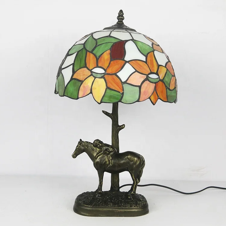 Настольные лампы LongHuiJing Tiffany в стиле ретро с лошадьми, Антикварные витражи с абажуром в виде Подсолнуха, Настольные лампы Ручной работы с животными, Винтажные