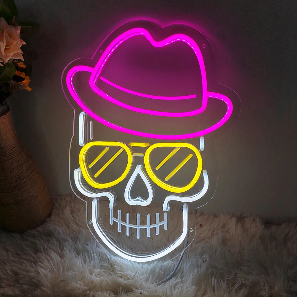 Неоновая вывеска с черепом скелета, светодиодные неоновые лампы для декора стен спальни, неоновая лампа с питанием от USB для игровой комнаты в пещере человека, подарок на Хэллоуин