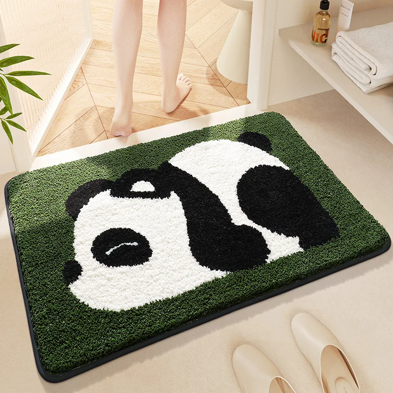 Нескользящий коврик для ванной с рисунком мультяшной панды, плотный, большой емкости, супервпитывающий коврик для ванной, Быстросохнущие коврики у ванны