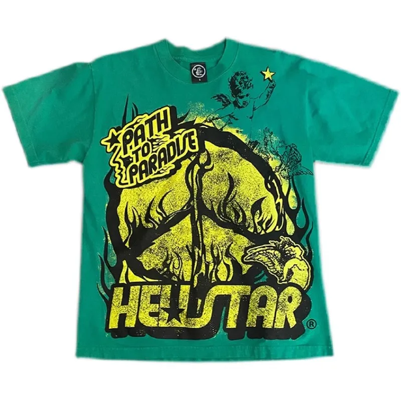 Новая зеленая выстиранная футболка Hellstar Для мужчин и женщин, футболки с коротким рукавом
