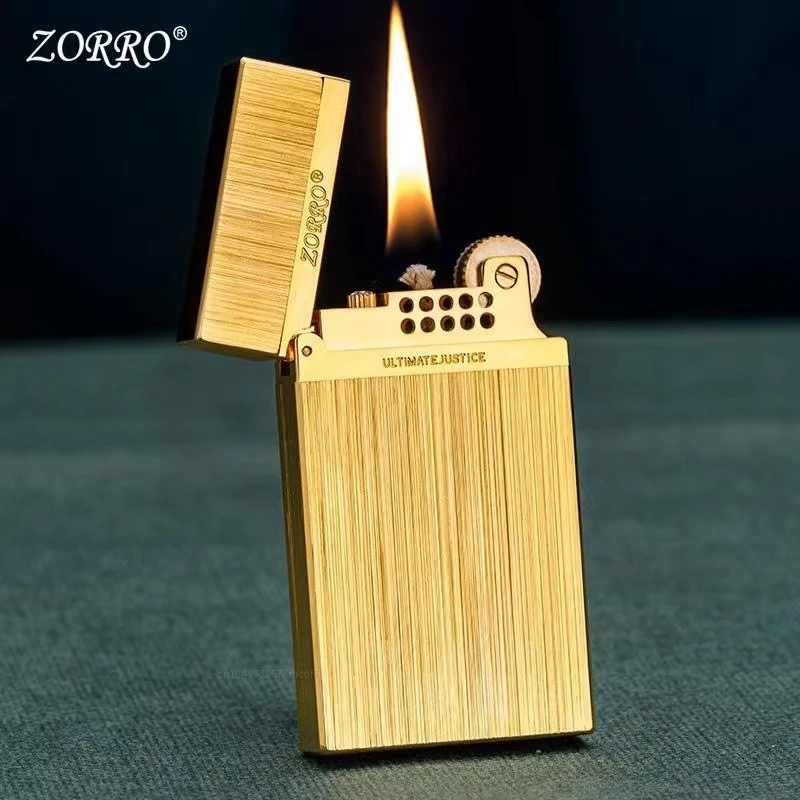 Новая ультратонкая керосиновая зажигалка ZORRO из чистой меди с громким голосом, технология волочения металла, Шлифовальный круг, Зажигалка, Принадлежности для курения