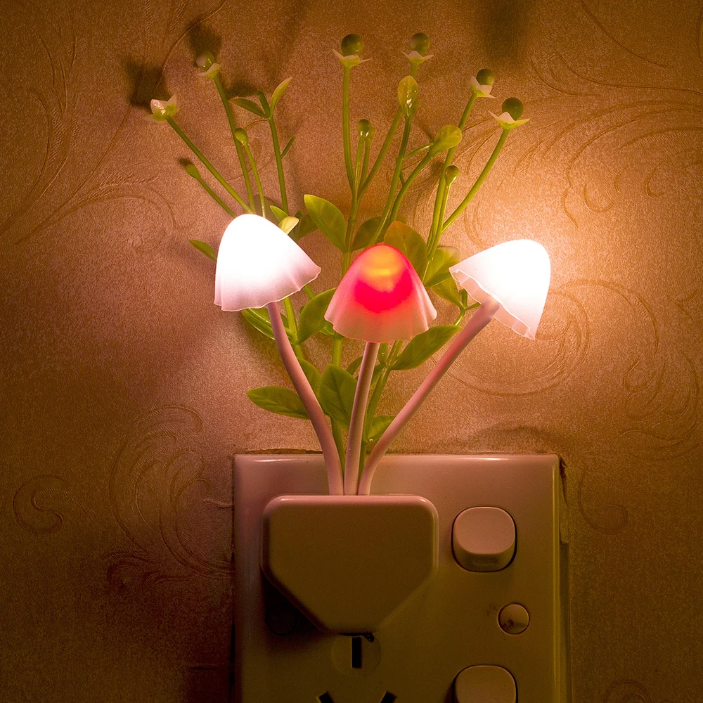 Ночник EU Plug Автоматическая индукционная Грибная лампа Dream Mushroom, 3 светодиодных грибных светильника, 7 Сменных цветов для дома