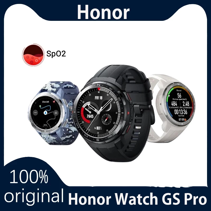Оригинальные спортивные часы Honor Watch GS Pro Smart Watch SpO2 Smartwatch Мониторинг сердечного ритма Bluetooth вызов 5ATM Спортивные часы для мужчин