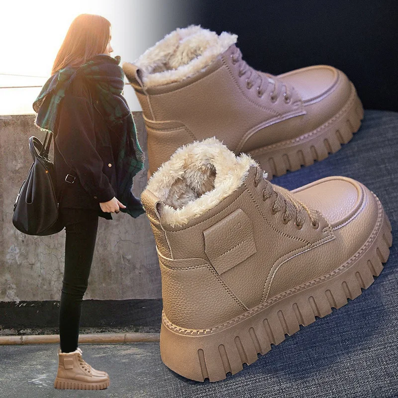 Осенне-зимние модные Универсальные плюшевые утепленные ботинки Martin Женские повседневные короткие ботинки в корейском стиле в стиле ретро Женские