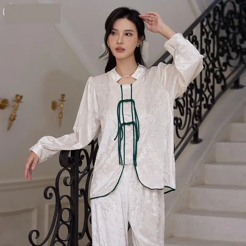 Осенне-зимняя домашняя одежда в новом китайском стиле, женские брюки с длинными рукавами, которые можно носить снаружи, пижамы высокого класса, костюм Simp