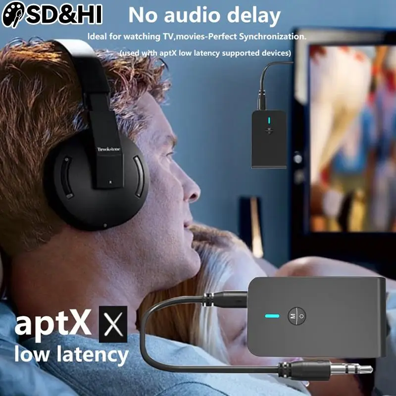 Передатчик-приемник Bluetooth 5.0 с низкой задержкой, Беспроводной аудио адаптер 2 В 1 для автомобильного телевизора, динамика для ПК, наушников с разъемом Aux 3-5 мм
