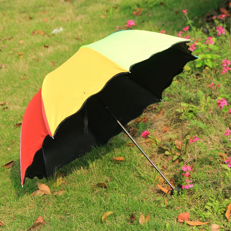 Радужный зонтик, тройной складной зонт, женский студенческий зонтик двойного назначения