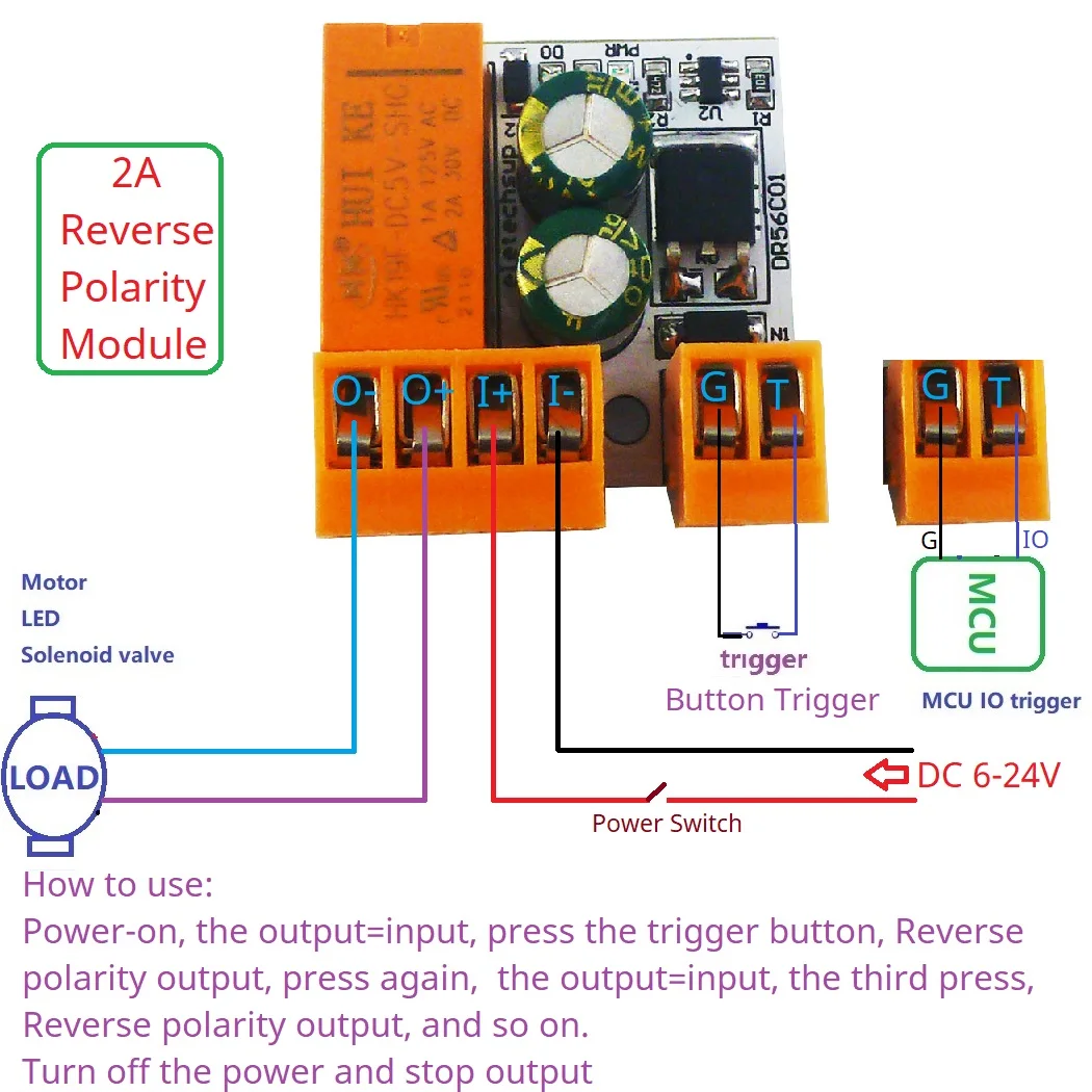 Регулятор полярности Постоянного тока 6V-24V 2A с Самоблокирующимся двигателем, Реверсивный Триггер DPDT, Релейный Модуль, Подключаемая Клемма