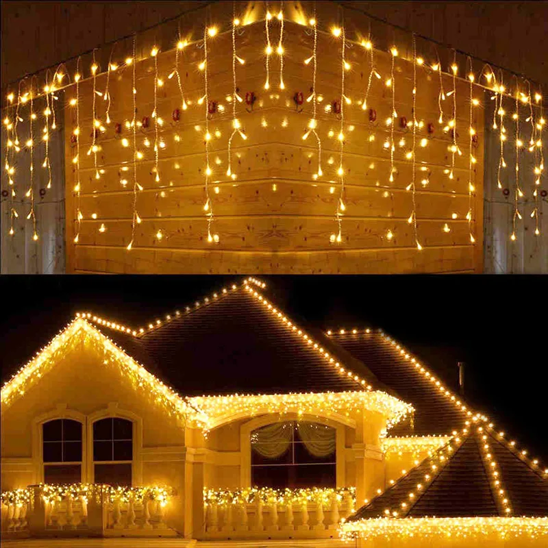 Рождественские украшения ЕС для дома, светодиодные занавески-сосульки, гирлянда для вечеринки, уличный декор для дома, высота 0,6-0,8 м