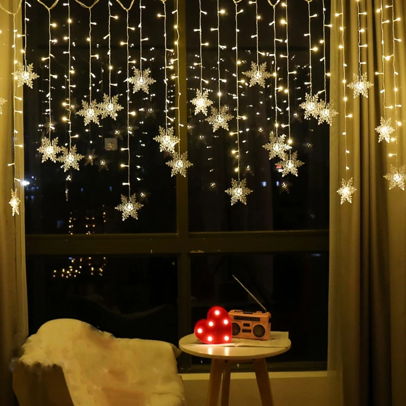 Рождественский светильник, светодиодный занавес в виде снежинок, гирлянды из фей-сосулек, уличная гирлянда, украшение для домашней вечеринки в саду на Новый год