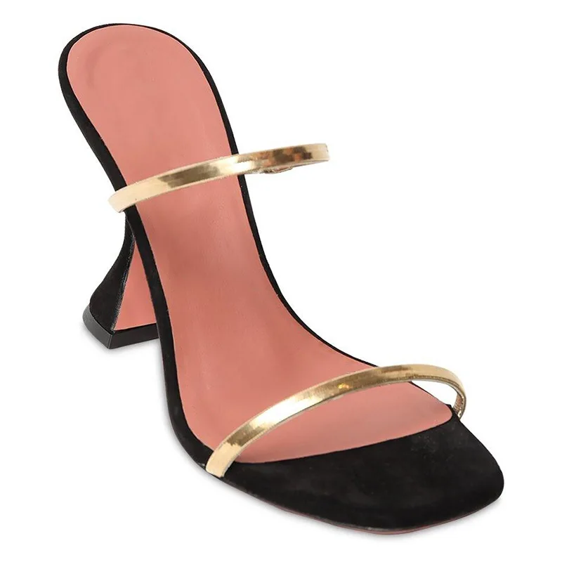 Роскошная брендовая женская обувь, Босоножки на узкой резинке, разноцветные женские сандалии, туфли-лодочки особой формы на каблуке, тапочки с квадратным носком.