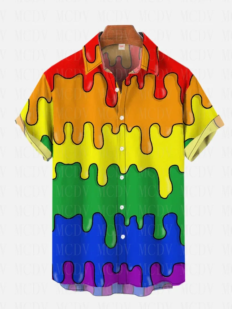 Рубашка с коротким рукавом в радужную полоску с принтом, 3D гавайские рубашки, лето