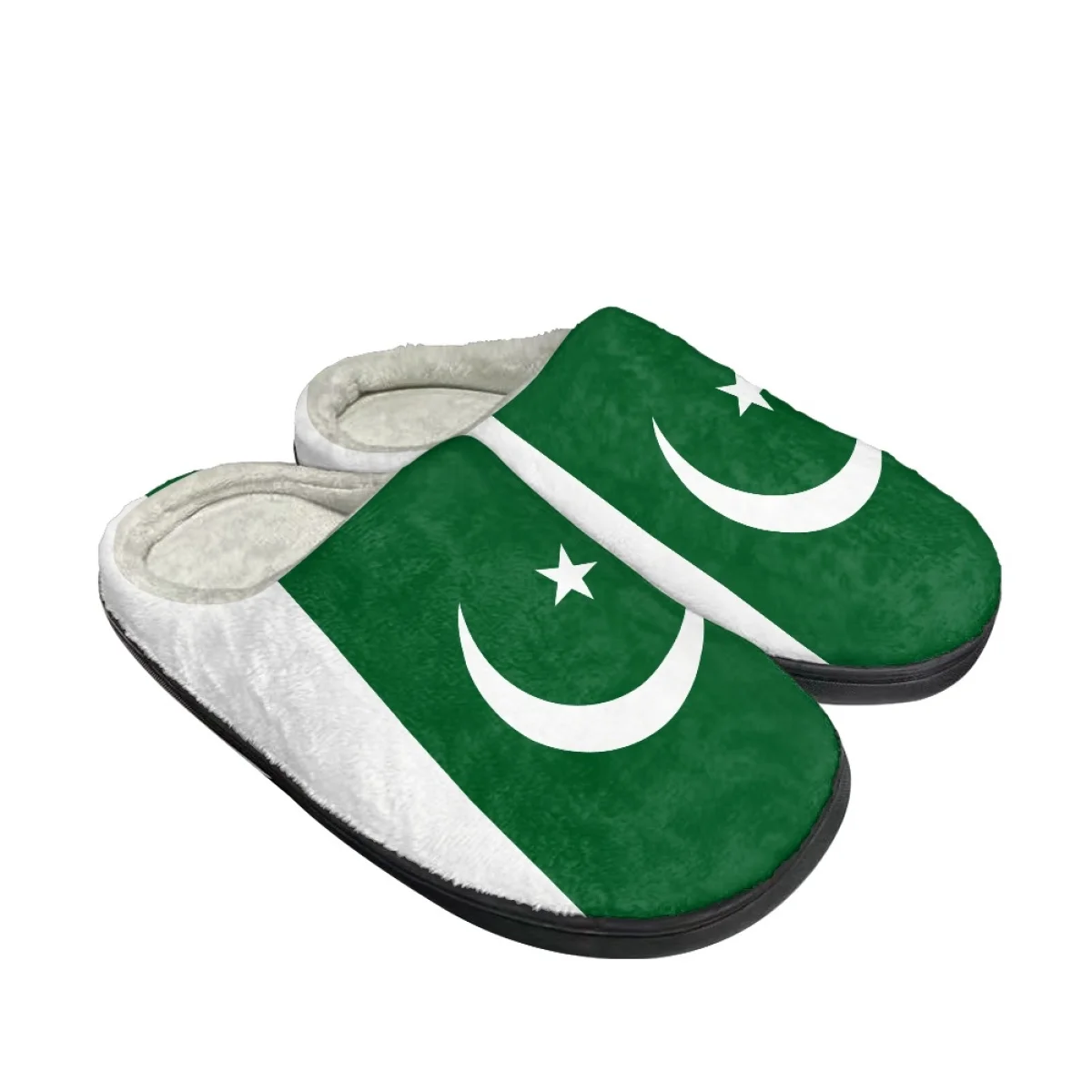 С рисунком флага Пакистана, Женские, Мужские, осенне-зимние хлопчатобумажные тапочки с круглым носком, Удобные износостойкие тапочки, сохраняющие тепло, Плюшевая обувь