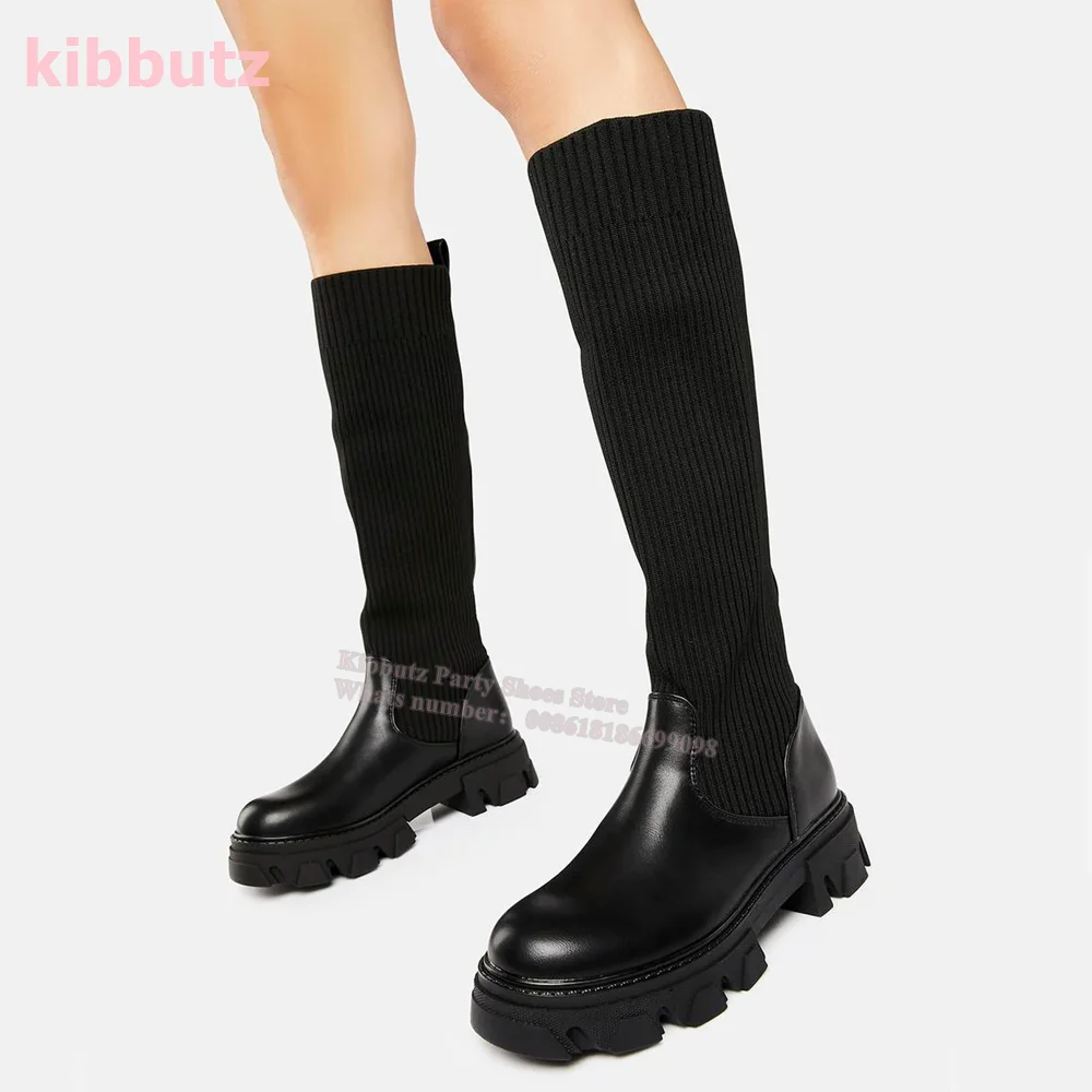 Сапоги до колена с круглым носком, Увеличивающие рост, Однотонные Черные Ботинки Из натуральной Кожи Без Застежки, Модная Лаконичная Сексуальная Женская обувь, Новинка 2023 года