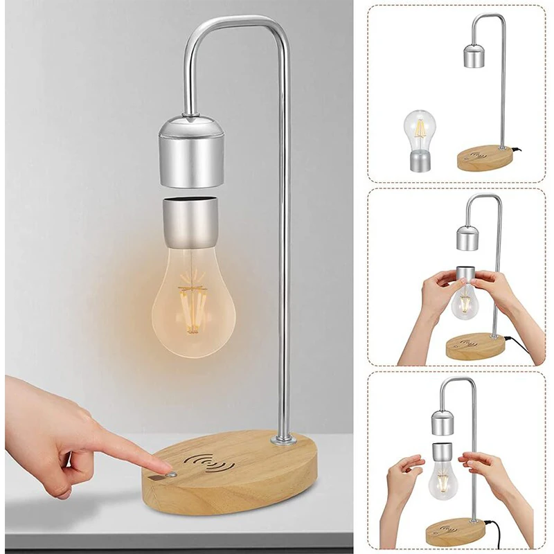 Светодиодная лампочка с магнитной левитацией, беспроводная зарядка, светодиодный ночник, настольные лампы, лампа для украшения дома, настольная лампа для творчества.