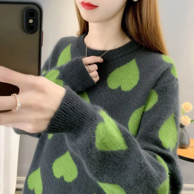 Свитер женский осень-зима 2023, новый свободный корейский стиль love sense внутри вязаных свитеров с круглым вырезом